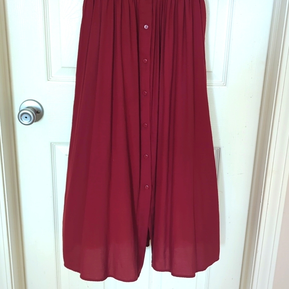 ZARA CRANBERRY BUTTON FRONT ACCENT WAIST DRESS SMALL - Picture 6 of 13